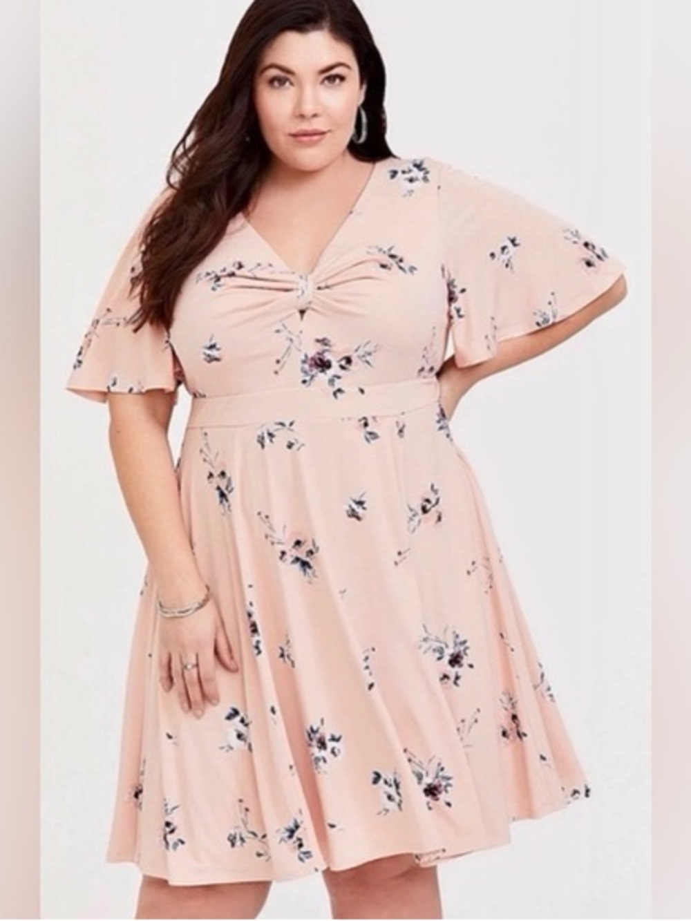 Torrid Blush Pink Floral Twist-Front Fit & Flare Mini Dress